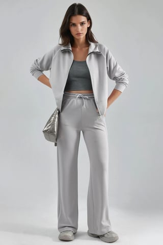 Modal Touch Sweatshirt mit Reißverschluss und Hose im Zwei-Teile-Set