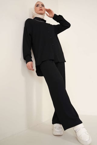 Big Dart Zweiteiliges Set: Oversized-Shirt und Hose - Schwarz
