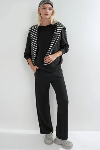 Modal Touch Rundhalsausschnitt Sweatshirt und Weite Hosen Zweiteiliges Set