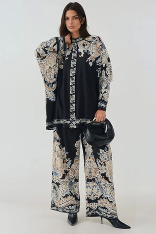 Bedrucktes Hochwaist-Kimono-Hosen-Set