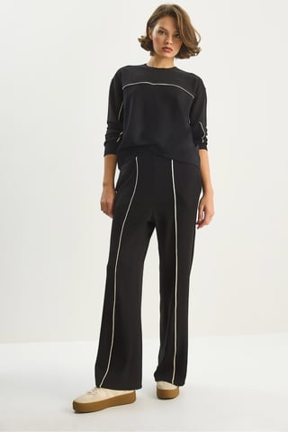 Gestreiftes Hochgeschnittenes Langarm-Zweiteiliges Outfit Set