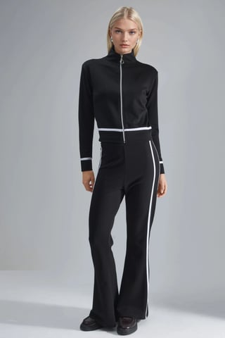Hiccup Modal-Touch Kapuzenpullover mit Reißverschluss und ausgestellte Hose, Zweiteiler - Schwarz