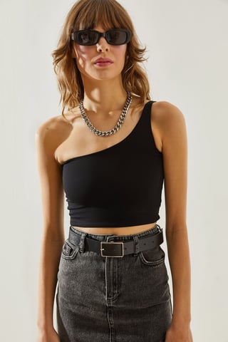 Asymmetrisches Kragen Enges Crop Top