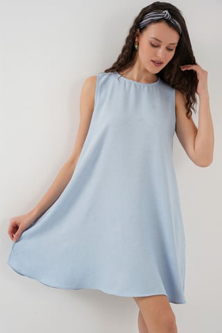 Leinen-Mix A-Form Mini-Kleid