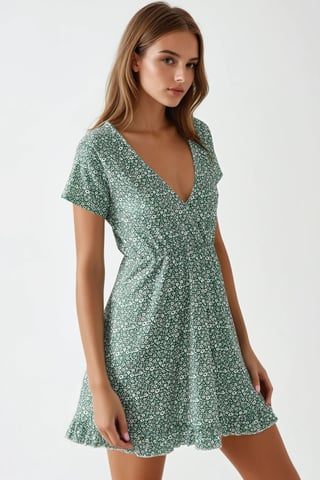 Mini V-Ausschnitt Ditsy Blumen Kleid