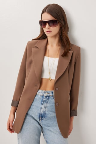 Gepolsterte Gabardinejacke mit Knopfverschluss