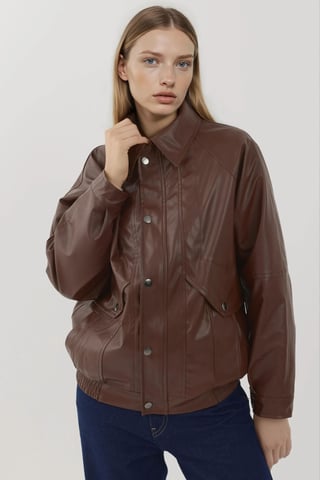 Übergroße Kunstlederjacke mit Taschen