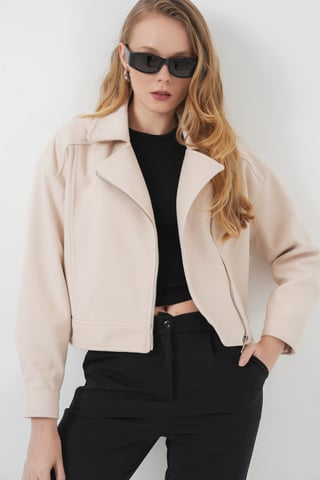 Crop-Gabardine-Jacke mit lässigem Schnitt