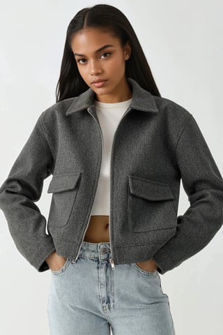 Texturierte Kurzjacke mit Reißverschluss