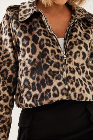 Leopardenmuster Jacquard Reißverschlussjacke