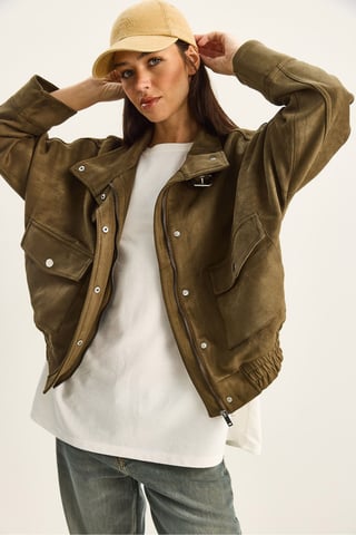 Übergroße dicke Gabardine-Jacke mit Reißverschlussverschluss