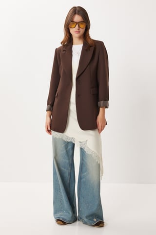 Gepolsterte Gabardinejacke mit Knopfverschluss