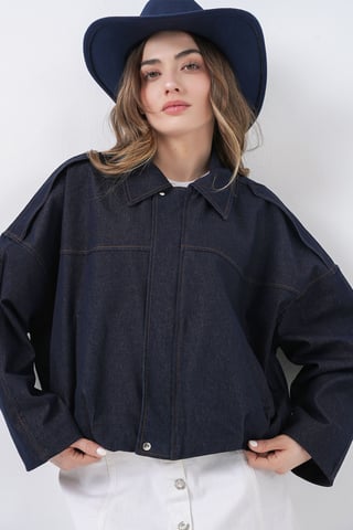 Oversized Cropped-Jacke mit Reißverschluss und Tasche