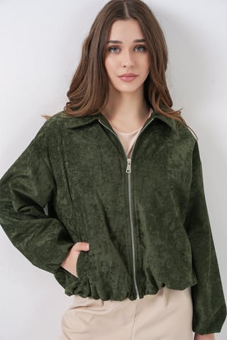 Übergroße Samt Zip-Jacke mit Taschen