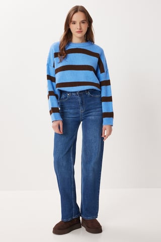 Hochtaillierte Weite Denim Jeans