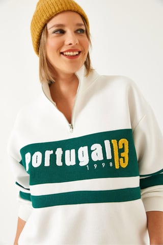 Sweatshirt mit Zip-Kragen und Pompon