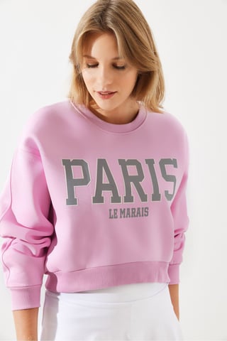 Gekürztes Sweatshirt mit Rundhalsausschnitt aus Baumwolle und Frontdruck