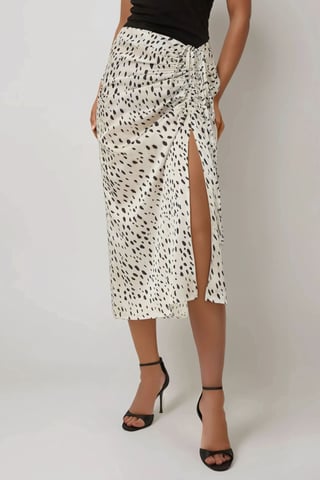 Bedruckter Bodycon-Satin-Midi-Rock mit Schlitz