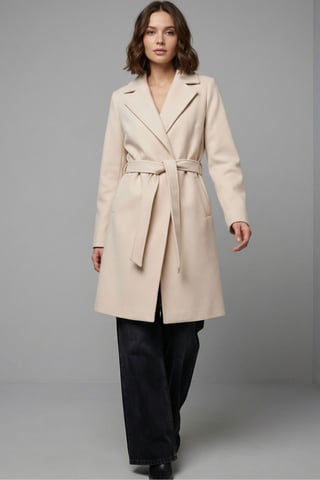Belted Midi Coat with Jacket Collar
