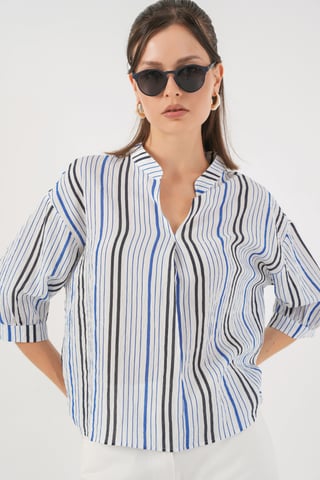Gestreifte V-Ausschnitt-Bluse