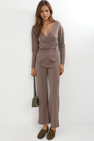Accessorized Detail Bluse & Hose Zweiteiler Set