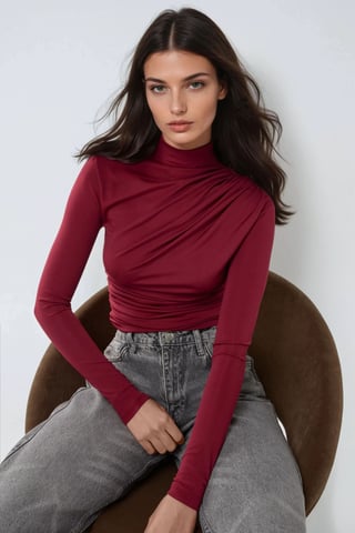 Hochkragen-Bluse mit Drapierung