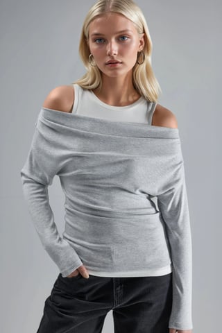 Weiche Touch Rundhals Langarm Doppel-Lagen Strickbluse
