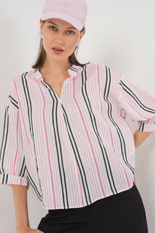  gestreifte V-Ausschnitt Bluse