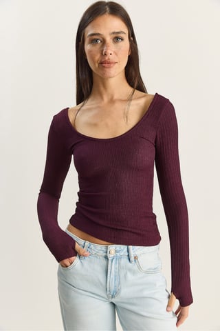 Slim Fit Langarm Bluse mit U-Ausschnitt