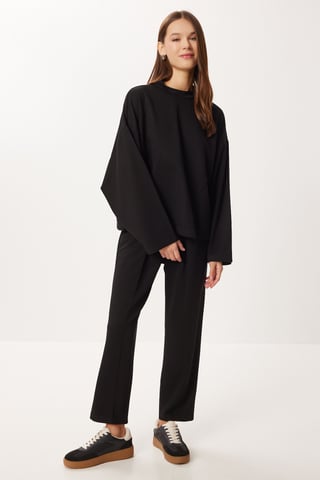 Rundhalsausschnitt Bluse & High-Waist Straight Leg Zweiteiliges Set
