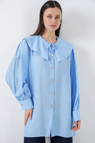 Lange lockere Bluse mit Baby-Kragen und Schleifendetail