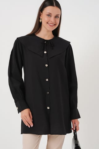 Langärmlige Lockere Bluse mit Babykragen und Schleifendetail
