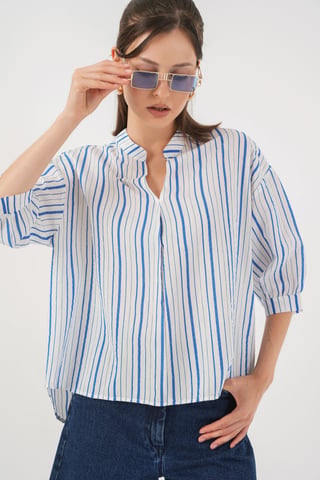 Gestreifte V-Ausschnitt-Bluse