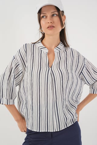 Gestreifte V-Ausschnitt-Bluse