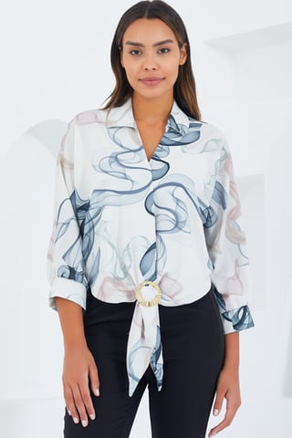 Gedrucktes Crop-Shirt mit Pompon-Detail