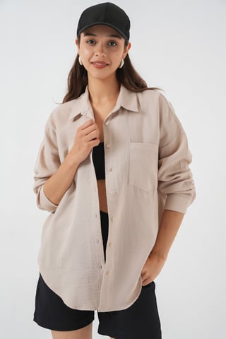 Oversized Hemd aus Leinenmischung mit TaschenDETAILS