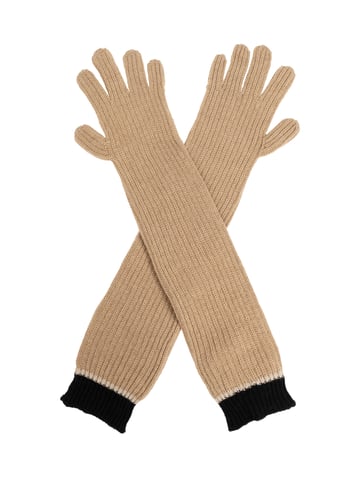 Zweifarbige, gerippte lange Handschuhe