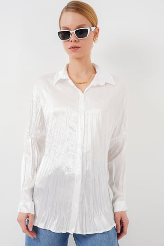 Strukturiertes Satin Langarmhemd mit Knopfverschluss
