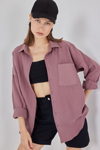 Oversized Hemd aus Leinenmischung mit TaschenDETAILS