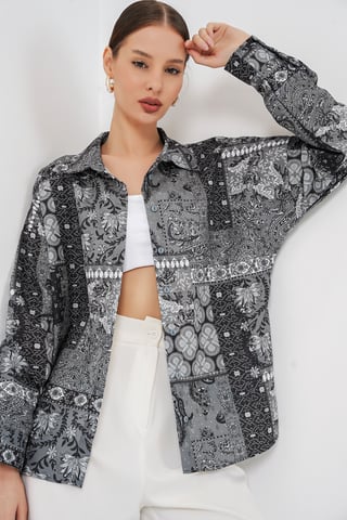 Übergroßes Paisley-Print Hemd mit Knöpfen