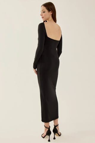Offenes Rücken Strick-Midikleid