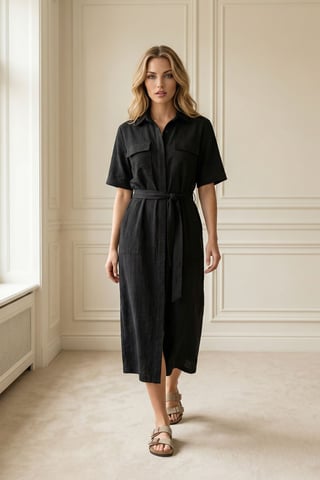 Gürtelloses Maxi-Hemdkleid