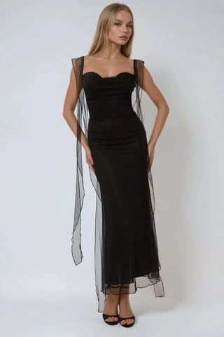 Herzkragen Bodycon Maxikleid mit Rüschen