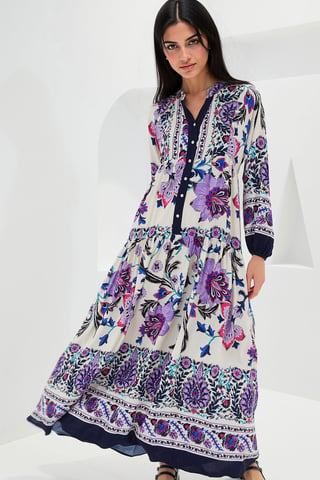 Bedrucktes V-Ausschnitt Maxikleid