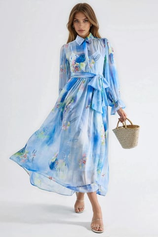 Maxi-Shirtkleid mit Gürtel im abstrakten Muster