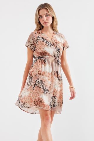 V-Ausschnitt Blümchen-Minikleid mit Bindegürtel