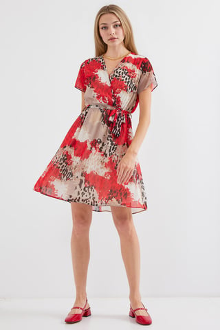 V-Ausschnitt Blühendes Mini-Kleid mit Bindeband