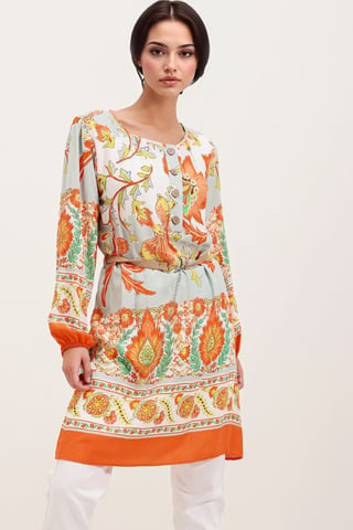Big Dart Mini-Kleid mit Blumenprint und Schleife - Orange