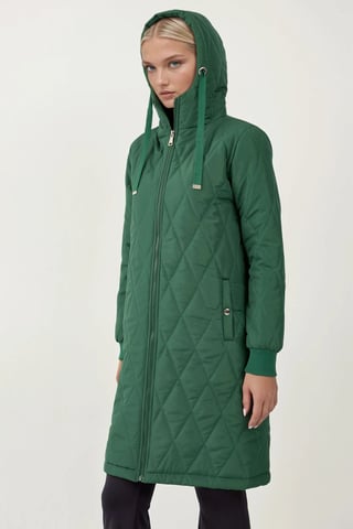 Langer Kapuzen-Mantel aus strukturiertem Gabardine