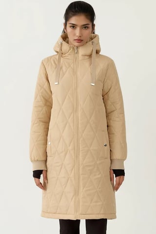 Langer Kapuzen-Mantel aus strukturiertem Gabardine